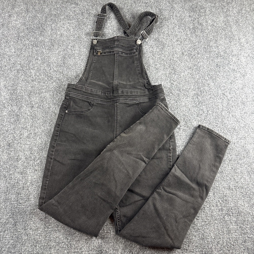H&M Divided Black Denim Overalls Womens 10 Stretch Skinny Distressed Jumpsuit